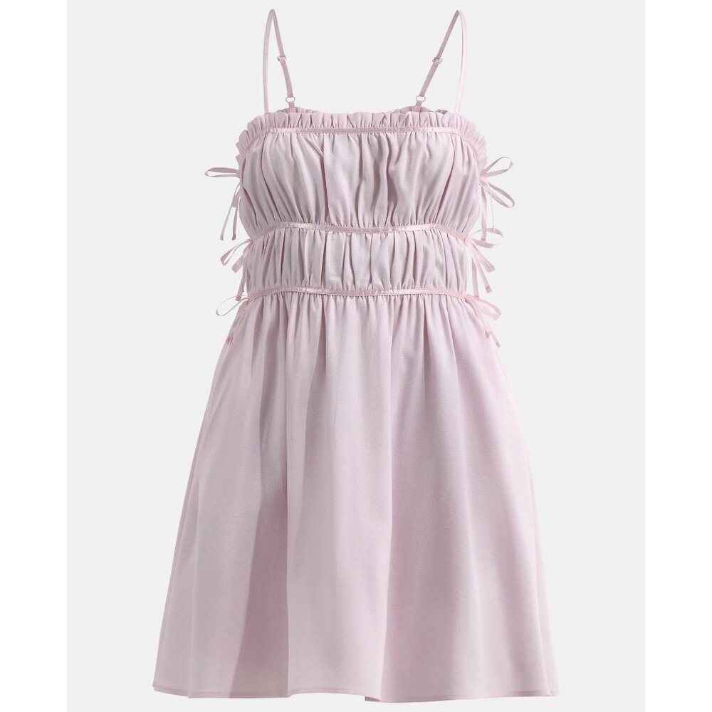 NWT, SZ L (12-14) Smocked, Tiered Mini Dress w/ Contrast Ribbon, Pink